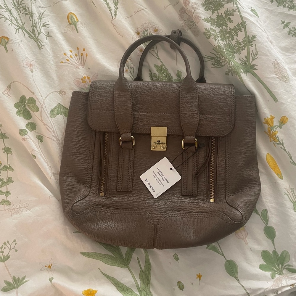 Philip Lim Pashli Medium Leather Handbag Satchel Taupe Brown